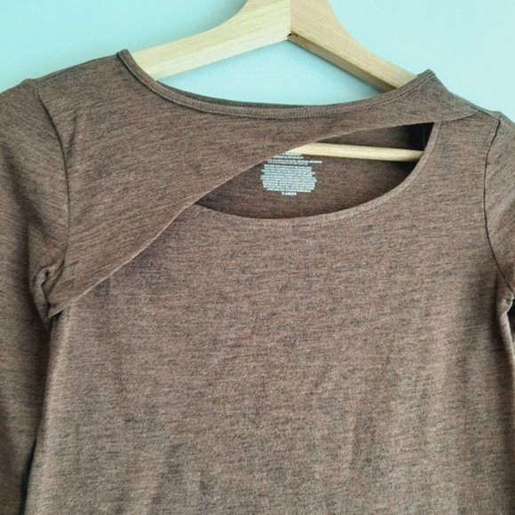 NOBO No Boundaries Cut-Out Comfy Long Sleeve Jersey Knit Mini Dress Brown Sz XS - Picture 5 of 13